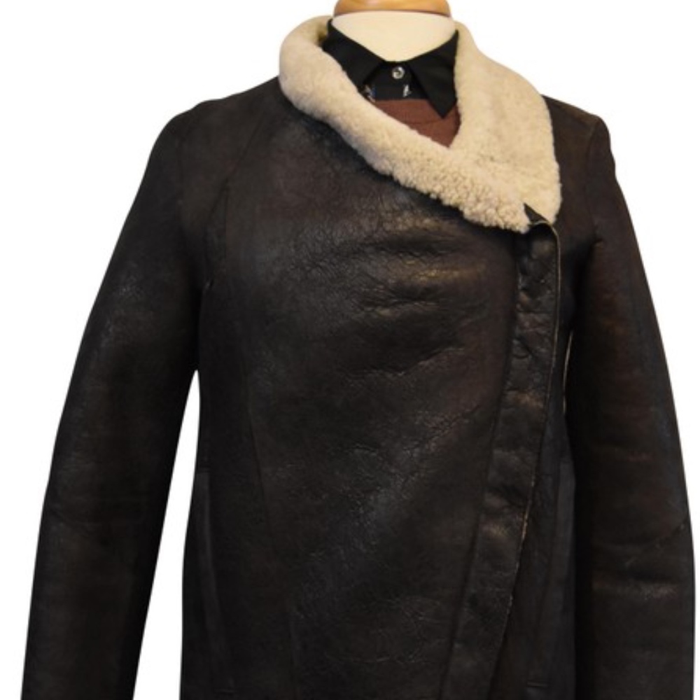 Helmut Lang Black Shearling Coat Size Medium